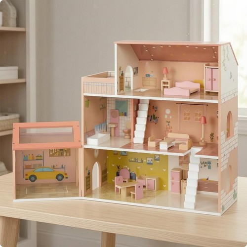 Wooden three level dollhouse - three-level,