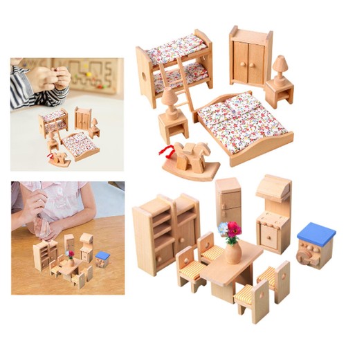 Wooden dollhouse furniture - dollhouse, set